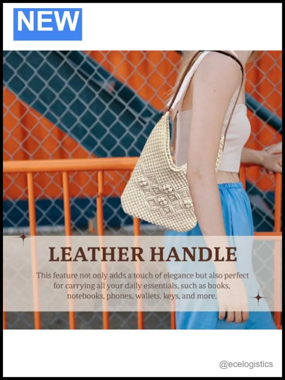 Women's Crochet Macrame Hobo Bag with Leather Handle